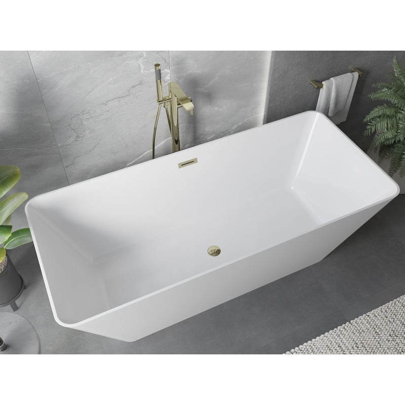 Mexen Velo Slim wanna wolnostojąca 170 x 75 cm, biała, przelew złoty - 52811707500-50