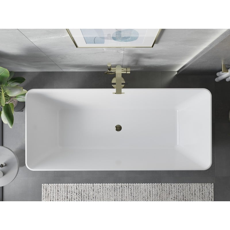 Mexen Velo Slim wanna wolnostojąca 170 x 75 cm, biała, przelew złoty - 52811707500-50