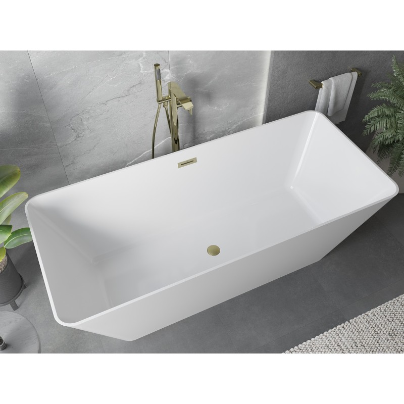 Mexen Velo Slim wanna wolnostojąca 170 x 75 cm, biała, przelew złoty szczotkowany - 52811707500-55