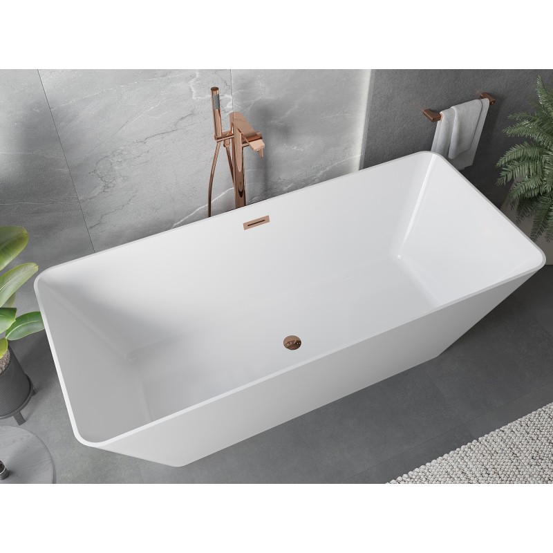 Mexen Velo Slim wanna wolnostojąca 170 x 75 cm, biała, przelew różowe złoto - 52811707500-60