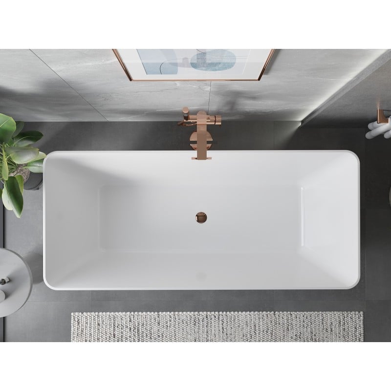 Mexen Velo Slim wanna wolnostojąca 170 x 75 cm, biała, przelew różowe złoto - 52811707500-60