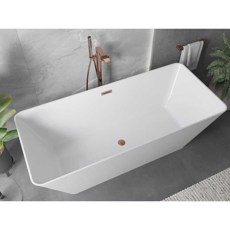 Mexen Velo Slim wanna wolnostojąca 170 x 75 cm, biała, przelew miedź szczotkowana - 52811707500-65