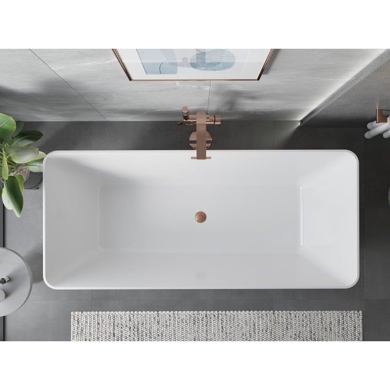 Mexen Velo Slim wanna wolnostojąca 170 x 75 cm, biała, przelew miedź szczotkowana - 52811707500-65