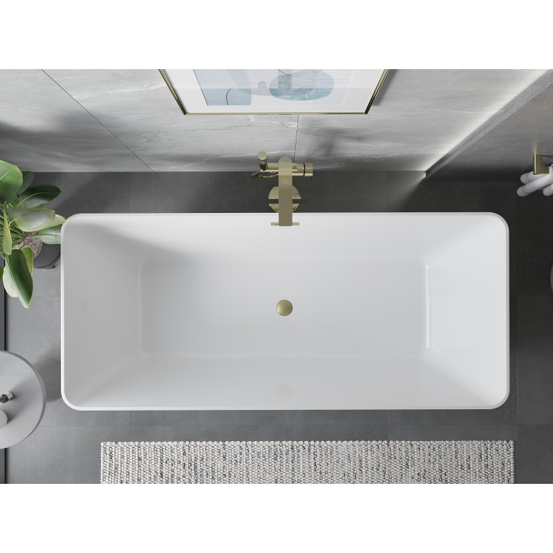 Mexen Velo Slim wanna wolnostojąca 170 x 75 cm, biała/czarna, przelew złoty szczotkowany - 52811707575-55