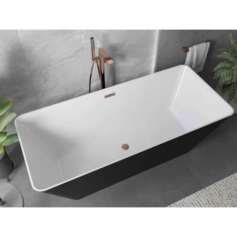 Mexen Velo Slim wanna wolnostojąca 170 x 75 cm, biała/czarna, przelew miedź szczotkowana - 52811707575-65