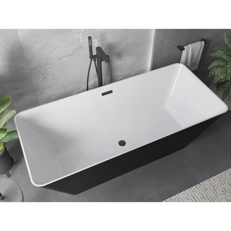Mexen Velo Slim wanna wolnostojąca 170 x 75 cm, biała/czarna, przelew czarny - 52811707575-70