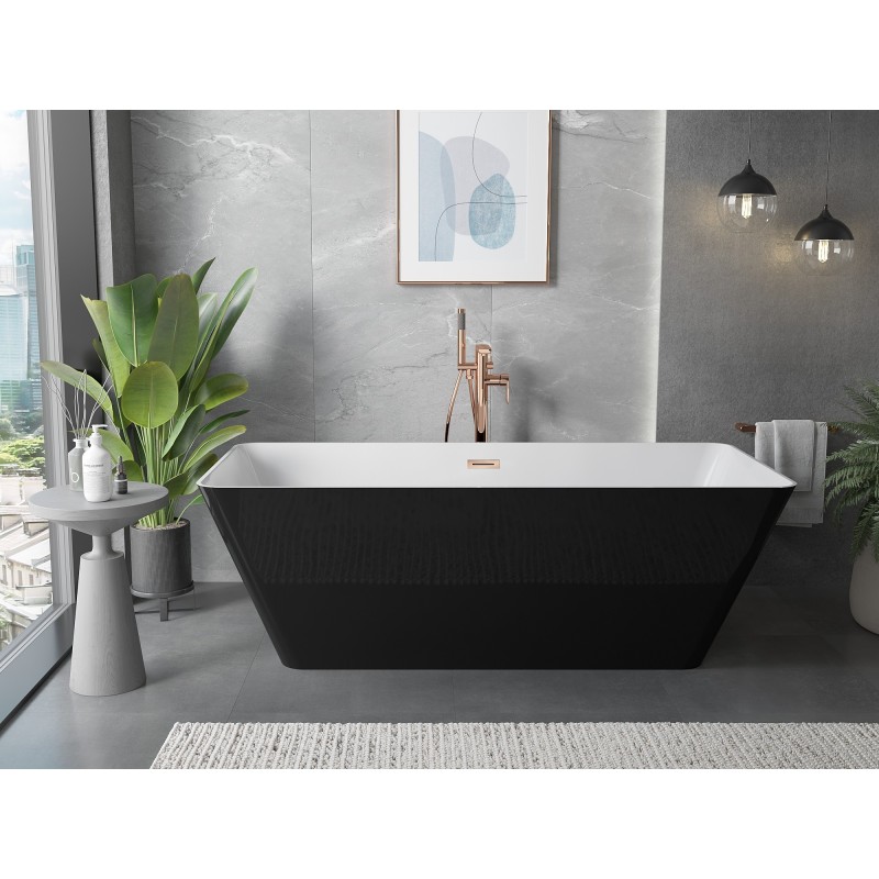 Mexen Velo Slim wanna wolnostojąca 170 x 75 cm, biała/czarna, przelew różowe złoto - 52811707575-60