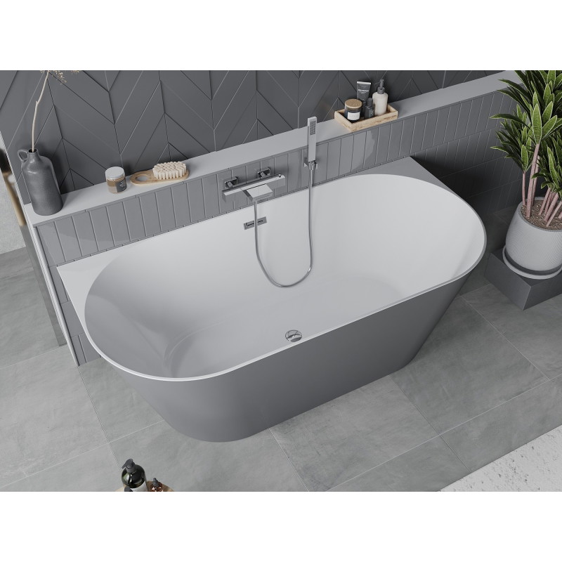 Mexen Oval Slim wanna wolnostojąca przyścienna 170 x 80 cm, biała/szara, przelew chrom - 52661708062-01