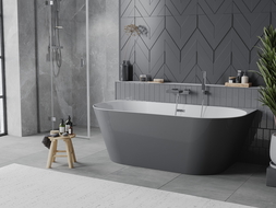 Mexen Oval Slim wanna wolnostojąca przyścienna 170 x 80 cm, biała/szara, przelew chrom - 52661708062-01