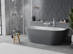 Mexen Oval Slim wanna wolnostojąca przyścienna 170 x 80 cm, biała/szara, przelew biały - 52661708062-20