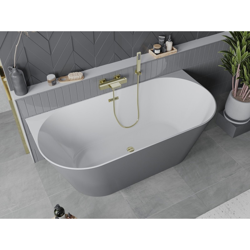 Mexen Oval Slim wanna wolnostojąca przyścienna 170 x 80 cm, biała/szara, przelew złoty - 52661708062-50