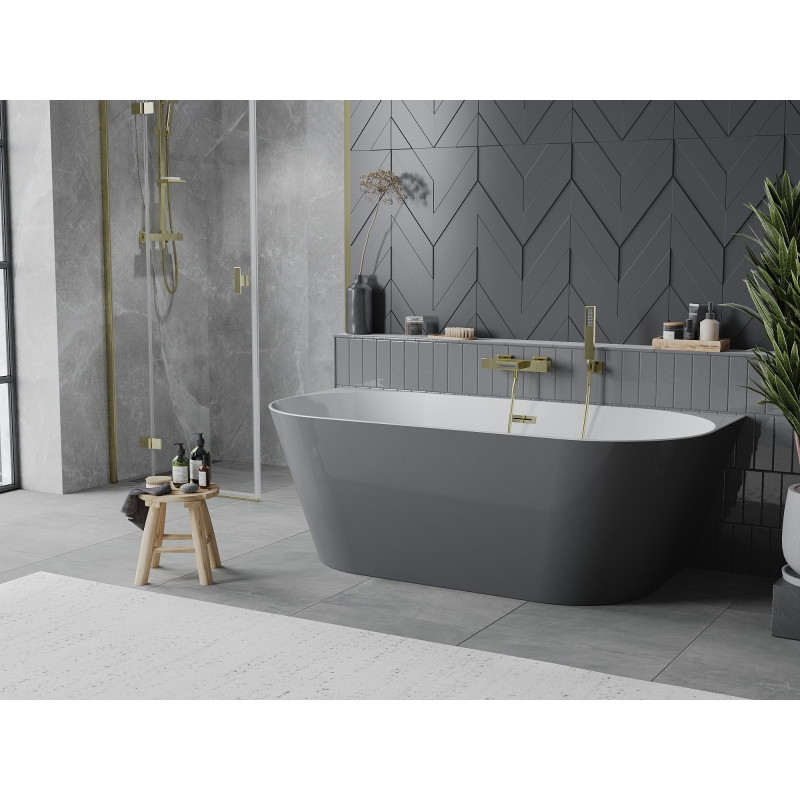 Mexen Oval Slim wanna wolnostojąca przyścienna 170 x 80 cm, biała/szara, przelew złoty - 52661708062-50