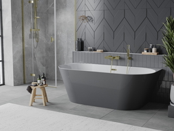 Mexen Oval Slim wanna wolnostojąca przyścienna 170 x 80 cm, biała/szara, przelew złoty - 52661708062-50