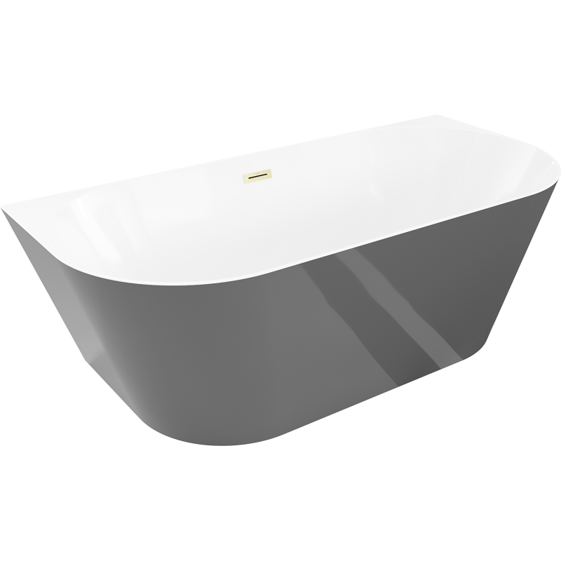 Mexen Oval Slim wanna wolnostojąca przyścienna 170 x 80 cm, biała/szara, przelew złoty szczotkowany - 52661708062-55