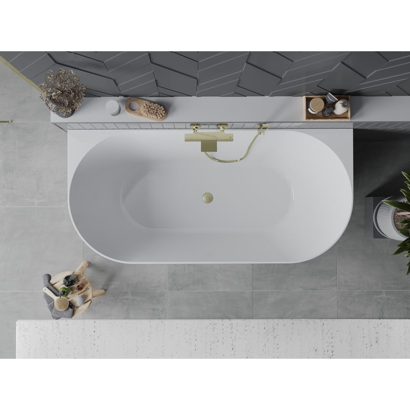 Mexen Oval Slim wanna wolnostojąca przyścienna 170 x 80 cm, biała/szara, przelew złoty szczotkowany - 52661708062-55