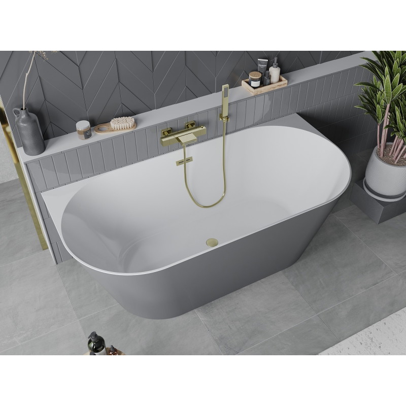 Mexen Oval Slim wanna wolnostojąca przyścienna 170 x 80 cm, biała/szara, przelew złoty szczotkowany - 52661708062-55