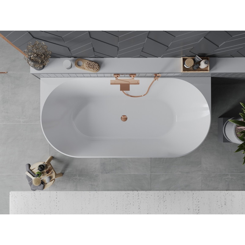 Mexen Oval Slim wanna wolnostojąca przyścienna 170 x 80 cm, biała/szara, przelew różowe złoto - 52661708062-60