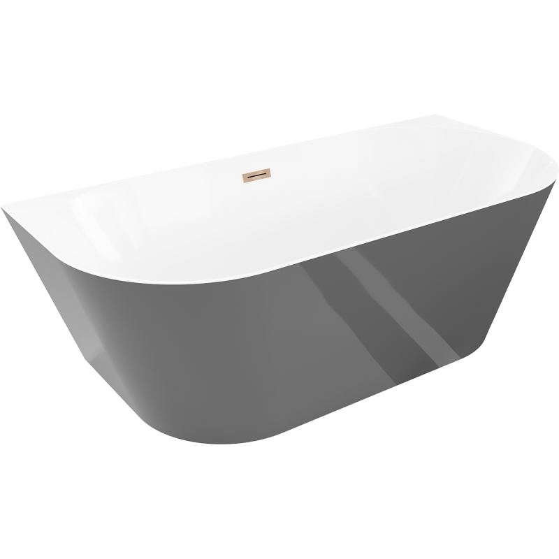 Mexen Oval Slim wanna wolnostojąca przyścienna 170 x 80 cm, biała/szara, przelew różowe złoto - 52661708062-60