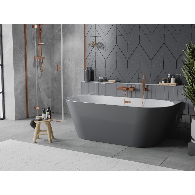 Mexen Oval Slim wanna wolnostojąca przyścienna 170 x 80 cm, biała/szara, przelew różowe złoto - 52661708062-60
