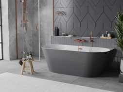 Mexen Oval Slim wanna wolnostojąca przyścienna 170 x 80 cm, biała/szara, przelew różowe złoto - 52661708062-60