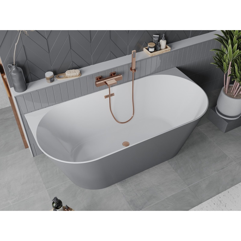 Mexen Oval Slim wanna wolnostojąca przyścienna 170 x 80 cm, biała/szara, przelew miedź szczotkowana - 52661708062-65