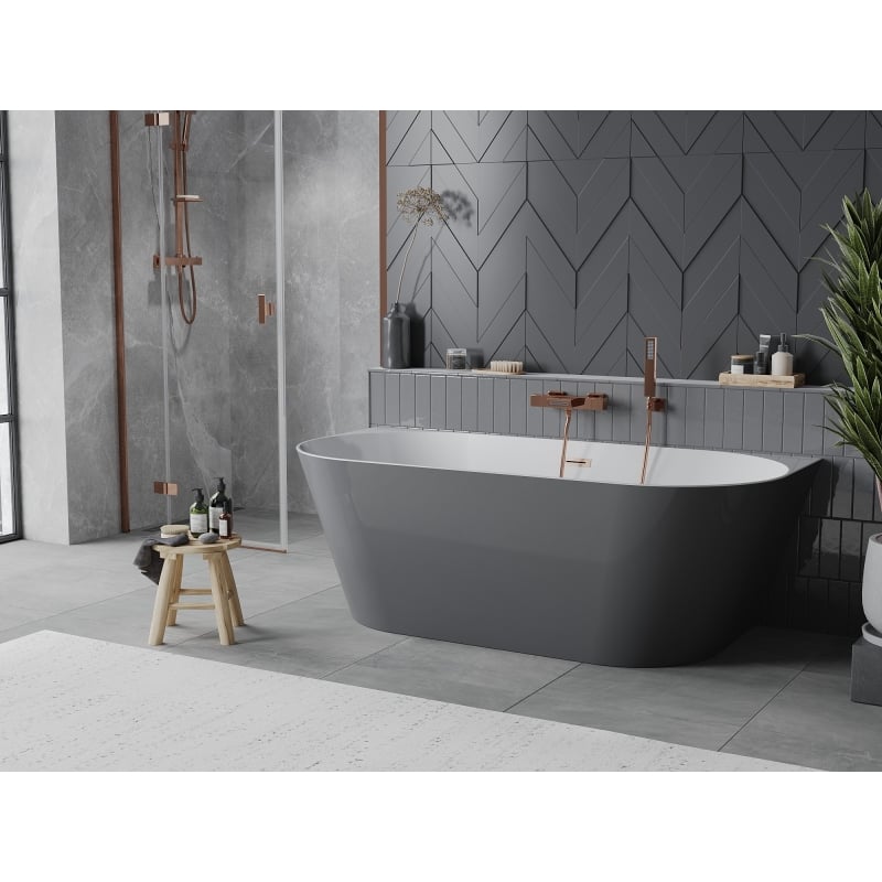 Mexen Oval Slim wanna wolnostojąca przyścienna 170 x 80 cm, biała/szara, przelew miedź szczotkowana - 52661708062-65