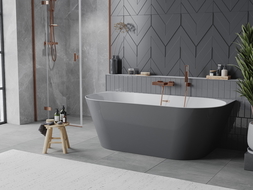 Mexen Oval Slim wanna wolnostojąca przyścienna 170 x 80 cm, biała/szara, przelew miedź szczotkowana - 52661708062-65