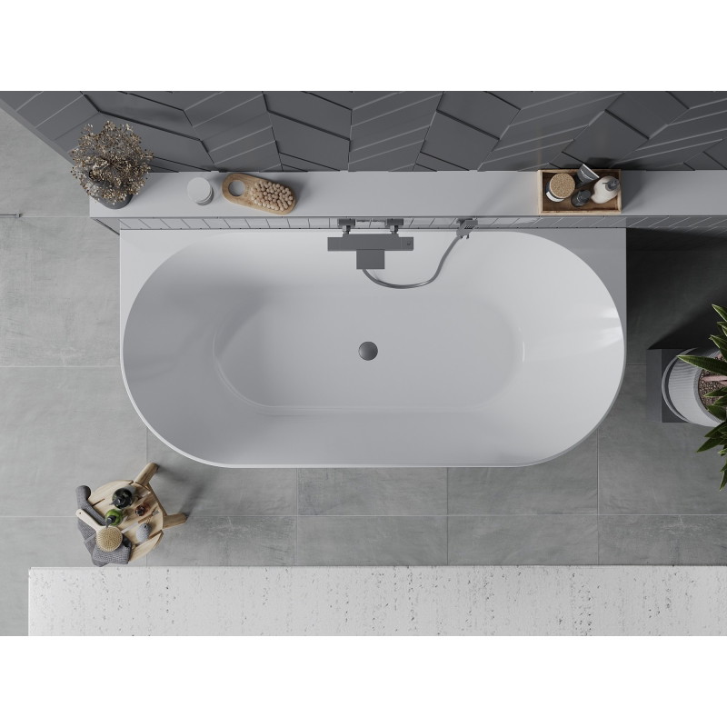 Mexen Oval Slim wanna wolnostojąca przyścienna 170 x 80 cm, biała/szara, przelew gun gray szczotkowany - 52661708062-66