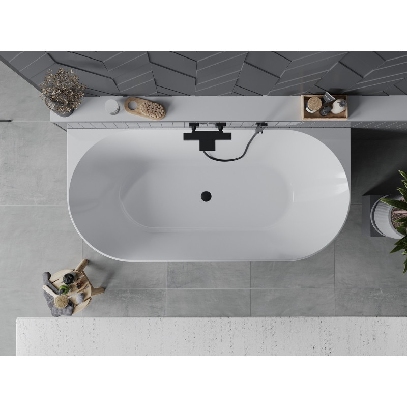 Mexen Oval Slim wanna wolnostojąca przyścienna 170 x 80 cm, biała/szara, przelew czarny - 52661708062-70