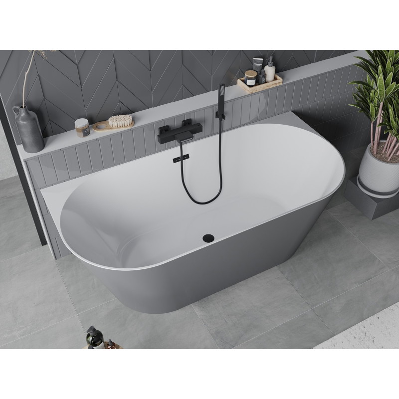 Mexen Oval Slim wanna wolnostojąca przyścienna 170 x 80 cm, biała/szara, przelew czarny - 52661708062-70