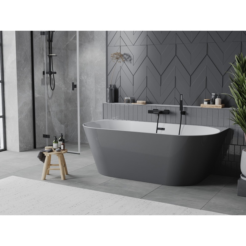 Mexen Oval Slim wanna wolnostojąca przyścienna 170 x 80 cm, biała/szara, przelew czarny - 52661708062-70