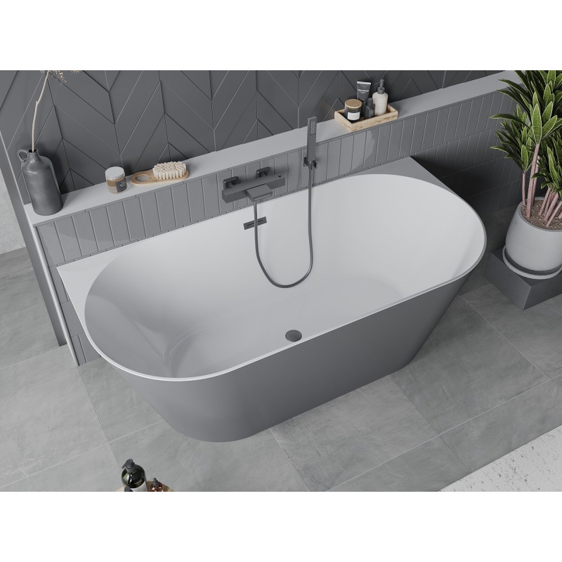 Mexen Oval Slim wanna wolnostojąca przyścienna 170 x 80 cm, biała/szara, przelew gun metal - 52661708062-95