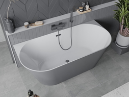 Mexen Oval Slim wanna wolnostojąca przyścienna 170 x 80 cm, biała/szara, przelew gun metal - 52661708062-95