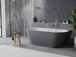 Mexen Oval Slim wanna wolnostojąca przyścienna 170 x 80 cm, biała/szara, przelew nikiel szczotkowany - 52661708062-97