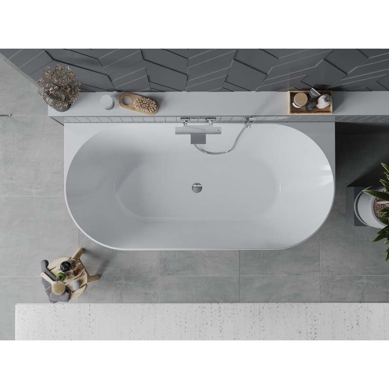 Mexen Oval Slim wanna wolnostojąca przyścienna 170 x 80 cm, biała/czarna, przelew chrom - 52661708075-01