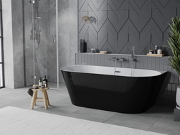 Mexen Oval Slim wanna wolnostojąca przyścienna 170 x 80 cm, biała/czarna, przelew chrom - 52661708075-01