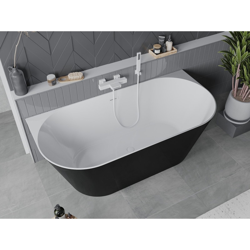 Mexen Oval Slim wanna wolnostojąca przyścienna 170 x 80 cm, biała/czarna, przelew biały - 52661708075-20