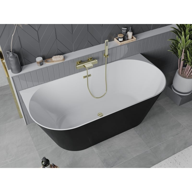 Mexen Oval Slim wanna wolnostojąca przyścienna 170 x 80 cm, biała/czarna, przelew złoty - 52661708075-50