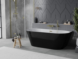 Mexen Oval Slim wanna wolnostojąca przyścienna 170 x 80 cm, biała/czarna, przelew złoty - 52661708075-50
