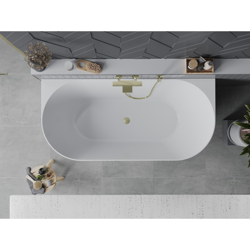 Mexen Oval Slim wanna wolnostojąca przyścienna 170 x 80 cm, biała/czarna, przelew złoty szczotkowany - 52661708075-55