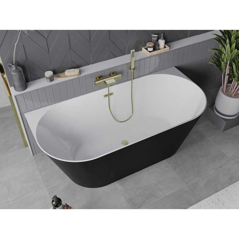 Mexen Oval Slim wanna wolnostojąca przyścienna 170 x 80 cm, biała/czarna, przelew złoty szczotkowany - 52661708075-55