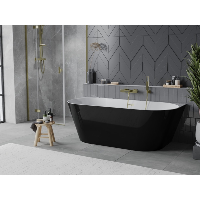 Mexen Oval Slim wanna wolnostojąca przyścienna 170 x 80 cm, biała/czarna, przelew złoty szczotkowany - 52661708075-55