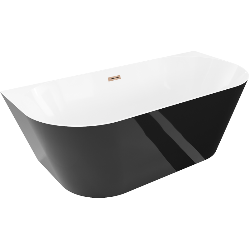 Mexen Oval Slim wanna wolnostojąca przyścienna 170 x 80 cm, biała/czarna, przelew różowe złoto - 52661708075-60