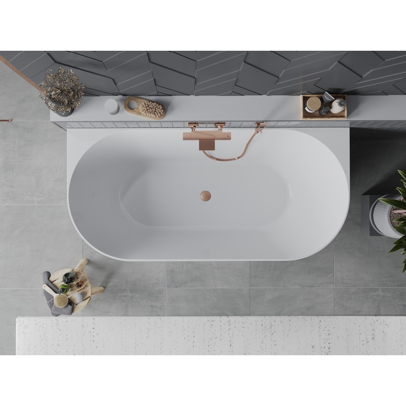 Mexen Oval Slim wanna wolnostojąca przyścienna 170 x 80 cm, biała/czarna, przelew miedź szczotkowana - 52661708075-65