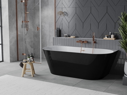 Mexen Oval Slim wanna wolnostojąca przyścienna 170 x 80 cm, biała/czarna, przelew miedź szczotkowana - 52661708075-65
