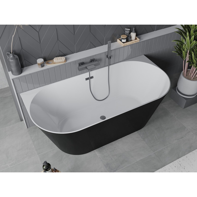 Mexen Oval Slim wanna wolnostojąca przyścienna 170 x 80 cm, biała/czarna, przelew gun metal - 52661708075-95