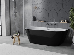 Mexen Oval Slim wanna wolnostojąca przyścienna 170 x 80 cm, biała/czarna, przelew gun metal - 52661708075-95