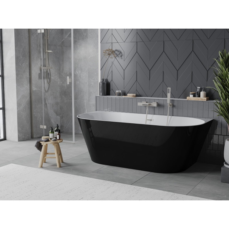 Mexen Oval Slim wanna wolnostojąca przyścienna 170 x 80 cm, biała/czarna, przelew nikiel szczotkowany - 52661708075-97