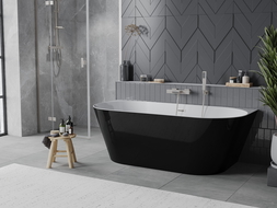 Mexen Oval Slim wanna wolnostojąca przyścienna 170 x 80 cm, biała/czarna, przelew nikiel szczotkowany - 52661708075-97