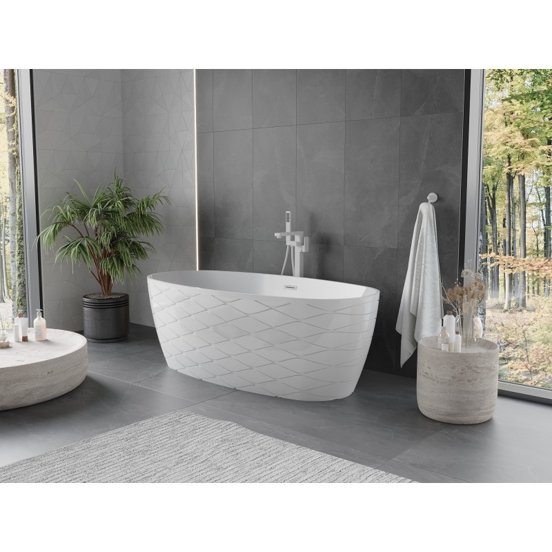 Mexen Olea wanna wolnostojąca wzór 170 x 80 cm, biała, przelew biały - 52821708000-20